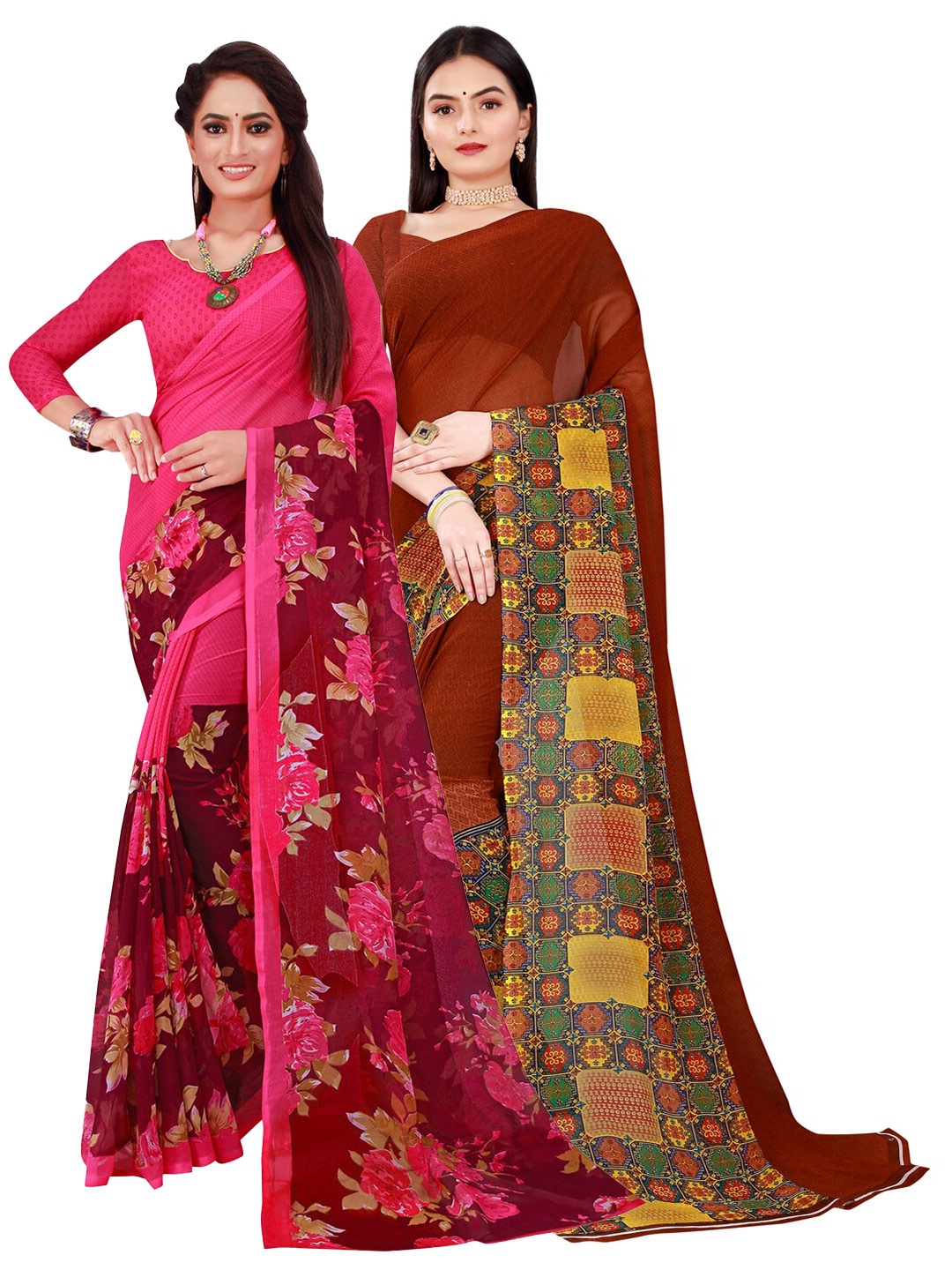 

Florence Brown & Magenta Pack Of 2 Pure Georgette Saree