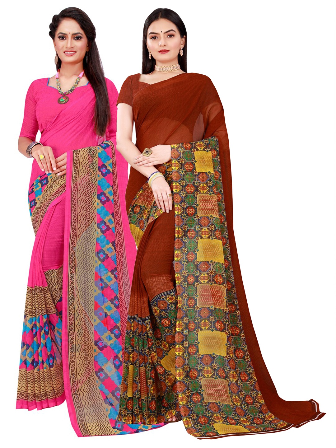 

KALINI Magenta & Brown Pure Georgette Saree