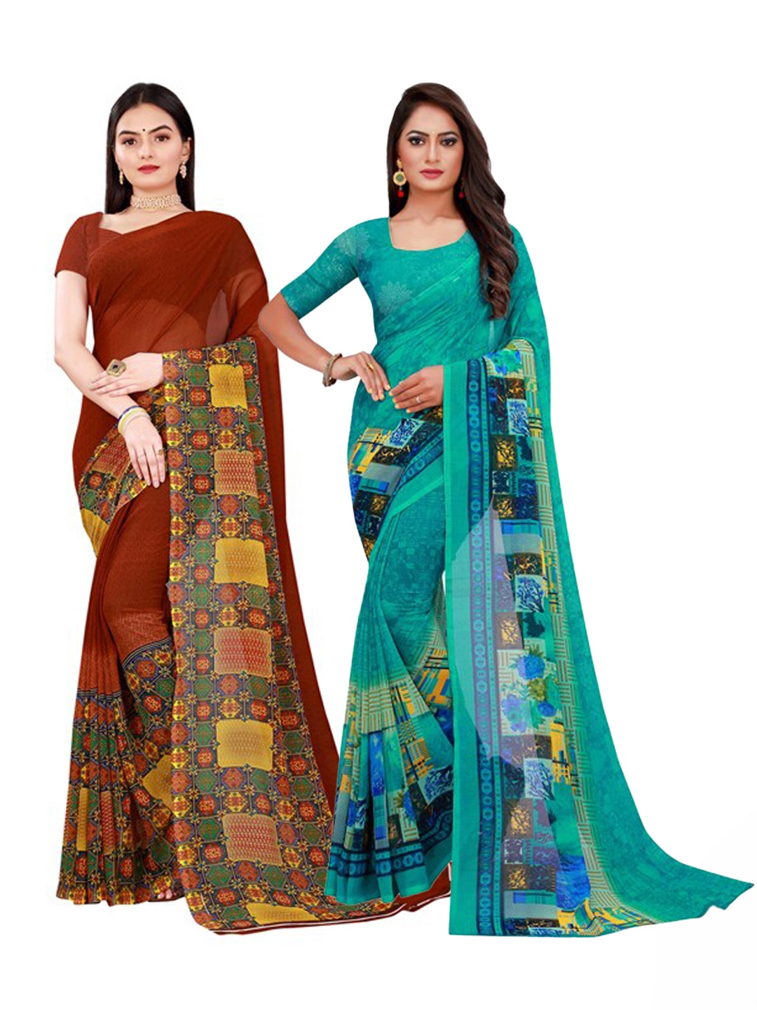 

KALINI Teal & Blue Floral Pure Georgette Saree