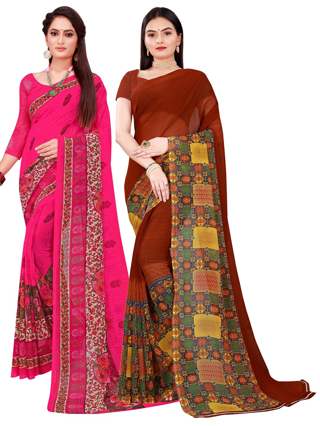 

KALINI Brown Pure Georgette Saree