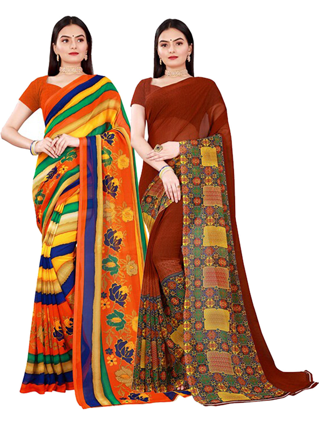 

KALINI Brown & Green Pure Georgette Saree