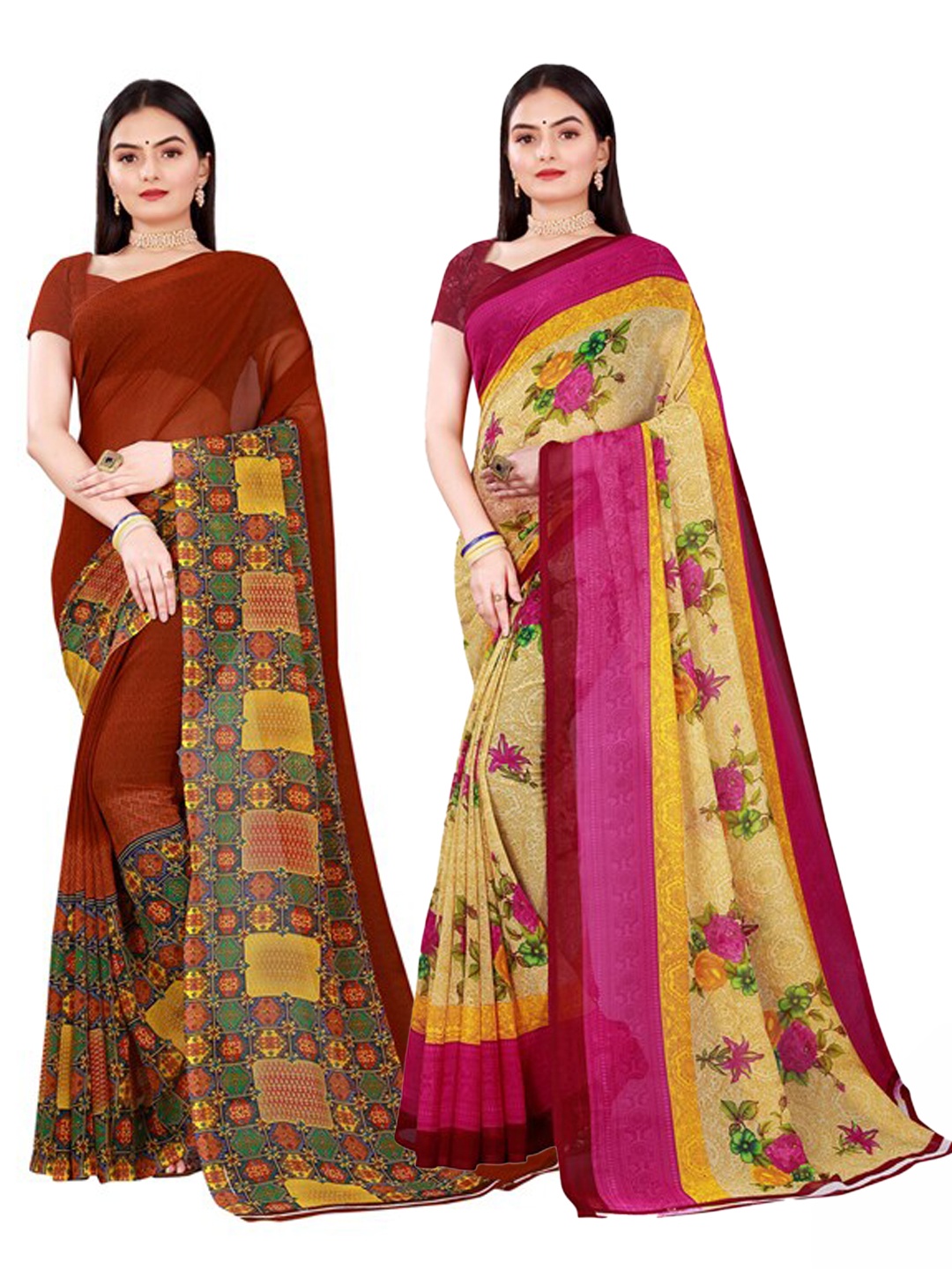 

KALINI Beige & Pink Pure Georgette Saree