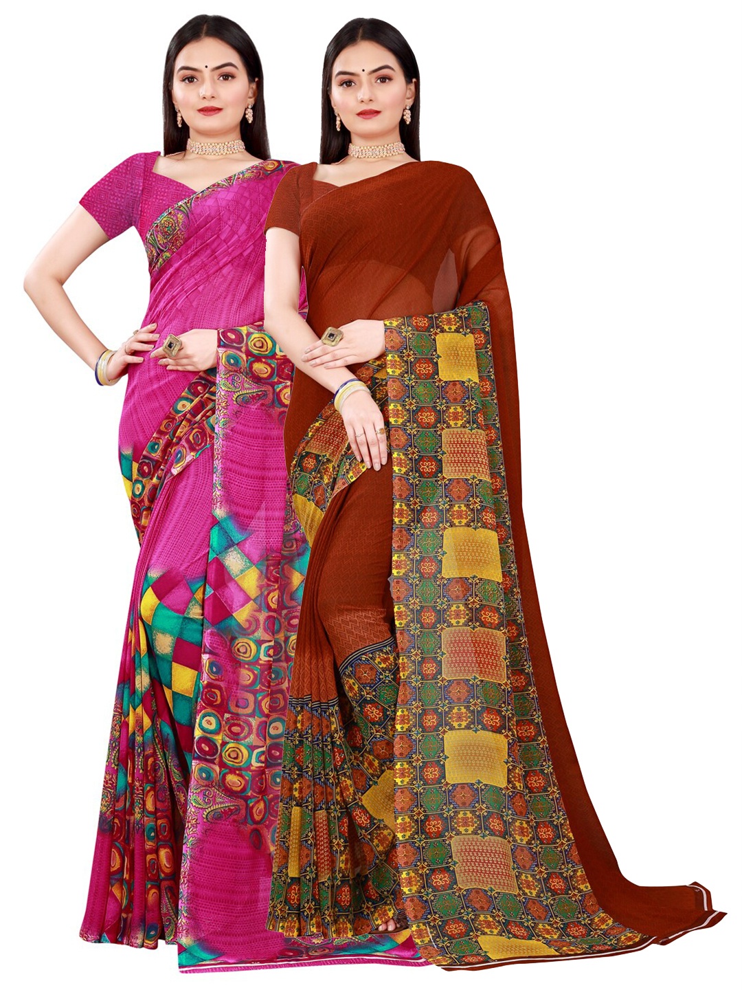 

KALINI Magenta & Brown Pure Georgette Saree