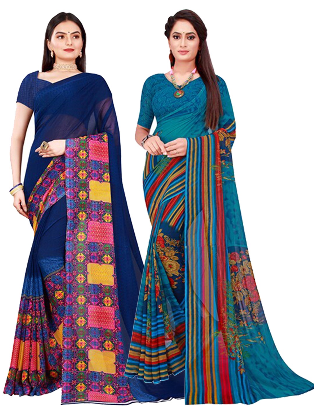 

KALINI Navy Blue & Navy Blue set of 2 Pure Georgette Saree