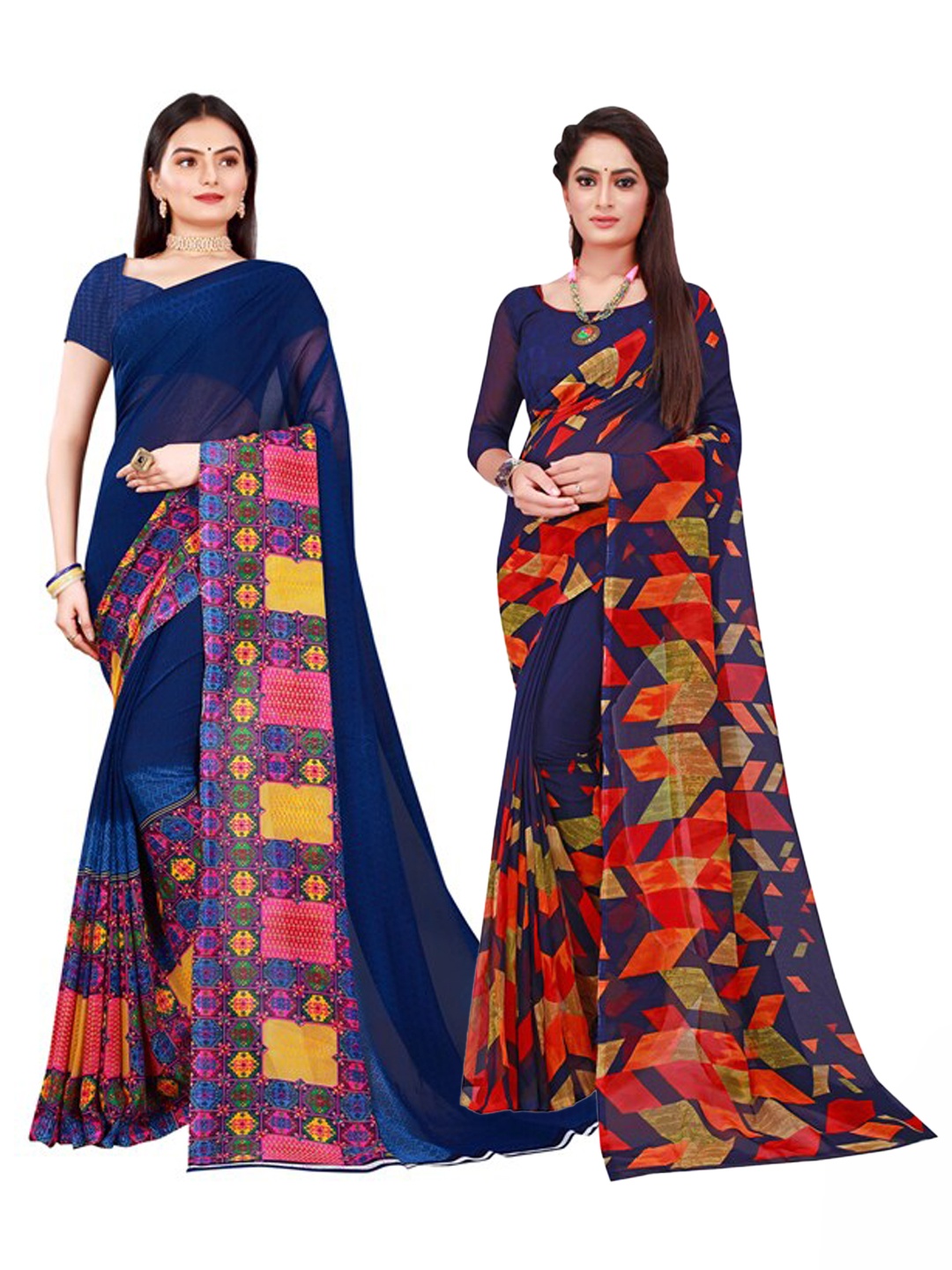 

KALINI set of 2 Navy Blue & Blue Pure Georgette Saree