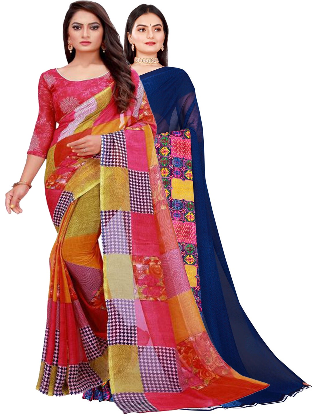 

Florence Set of 2 Red & Blue Pure Georgette Saree