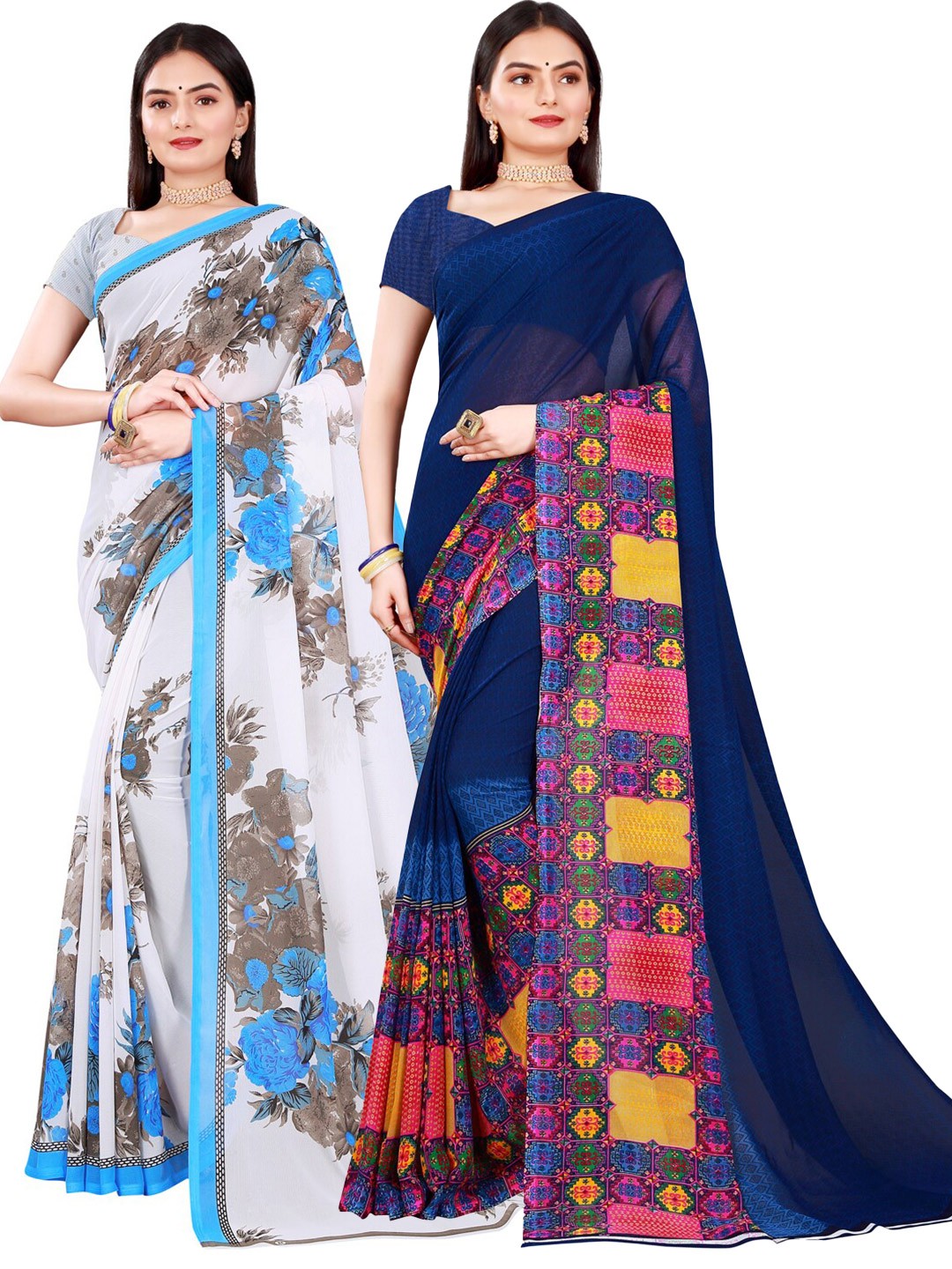 

Florence Set of 2 Navy Blue & White Pure Georgette Saree