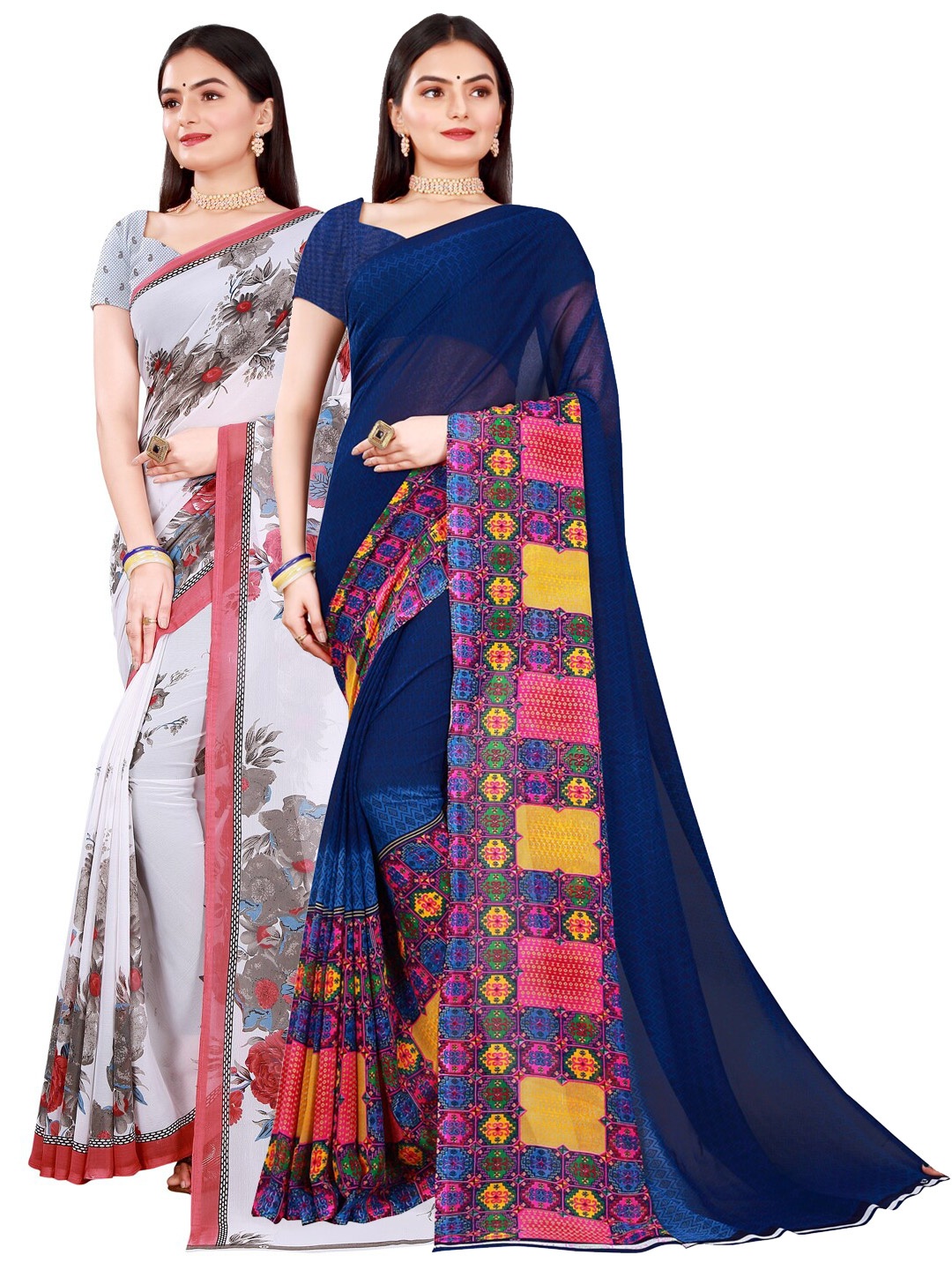 

Florence Set of 2 Navy Blue & White Pure Georgette Saree