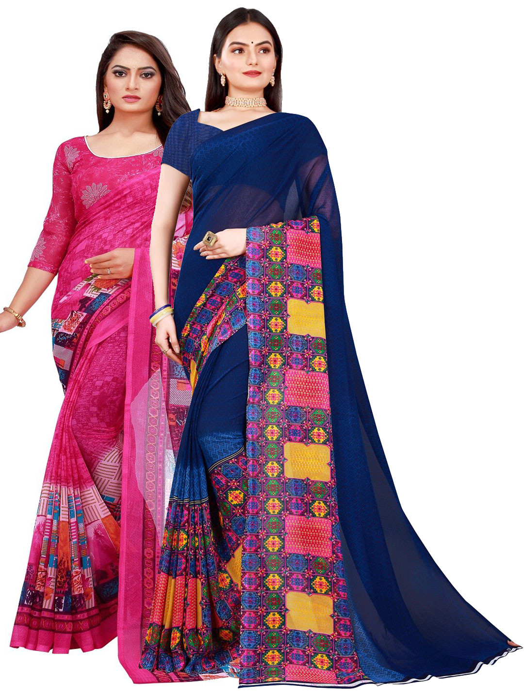

Florence Magenta & Yellow Pure Georgette Saree Pack of 2
