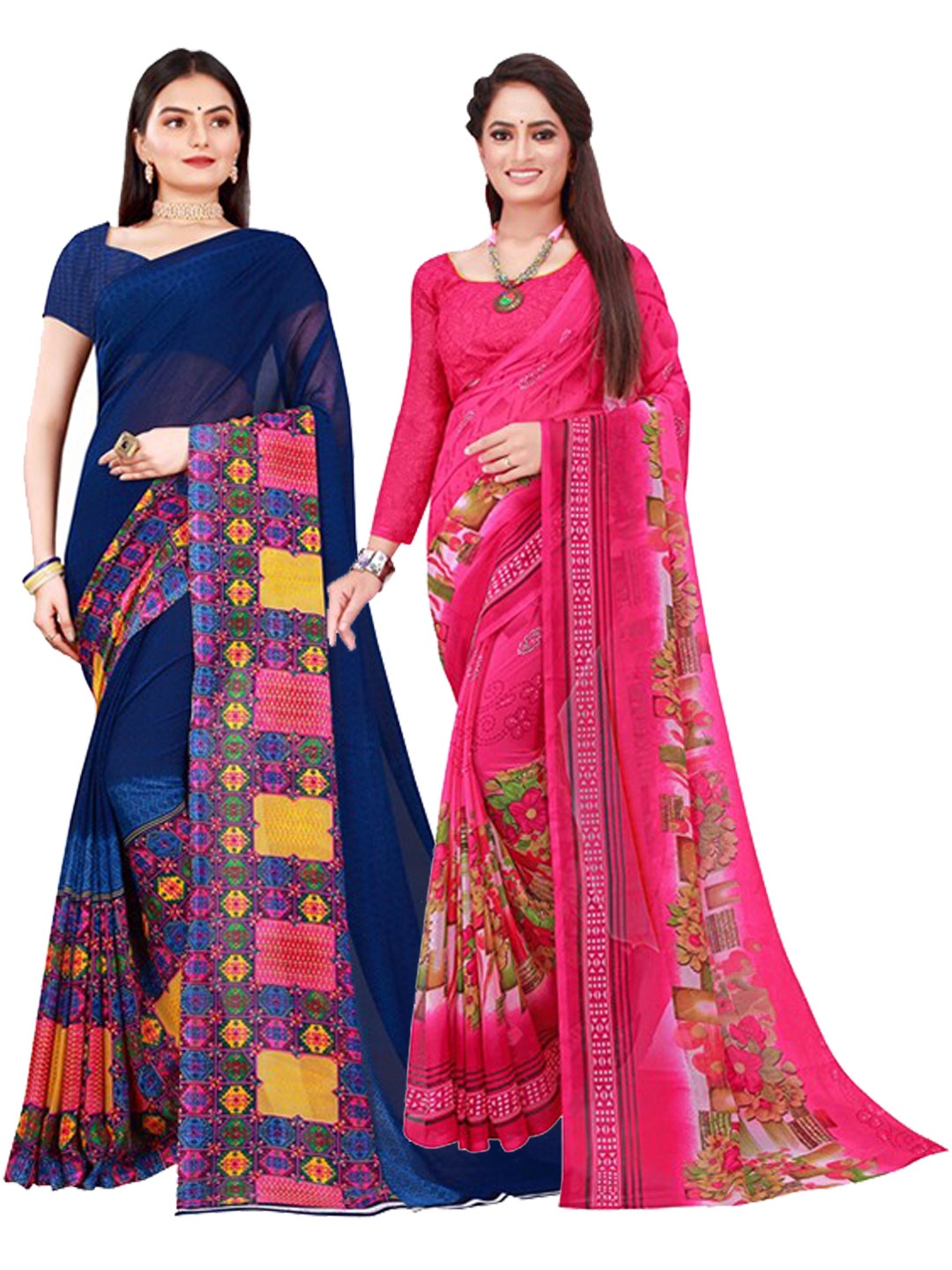 

Florence Navy Blue & Fuchsia Pure Georgette Saree