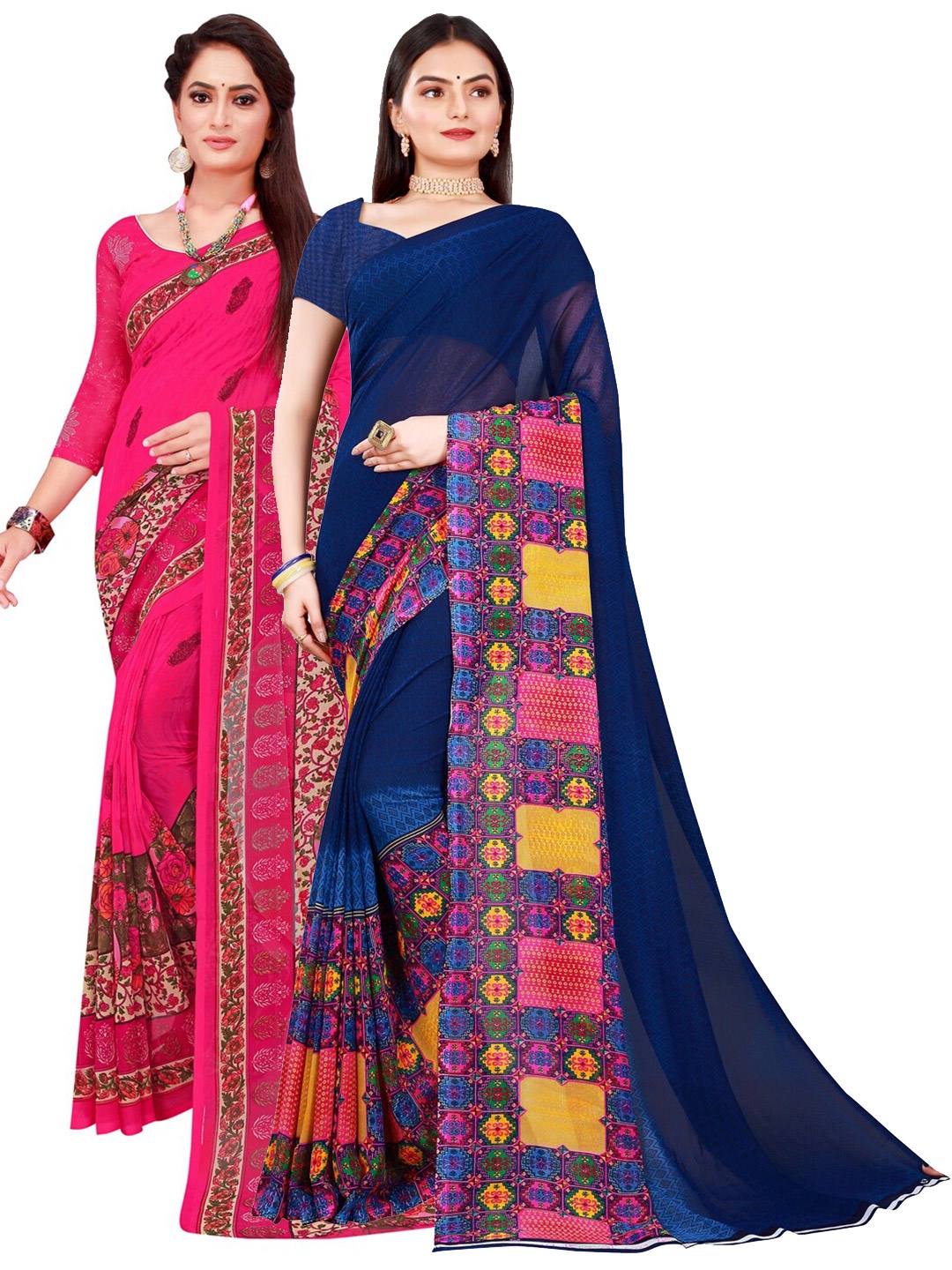

Florence Navy Blue & Magenta Pure Georgette Saree