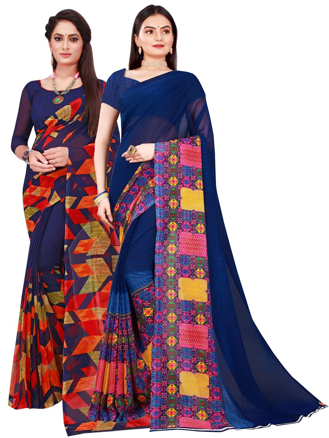 

Florence Navy Blue & Green Pure Georgette Saree
