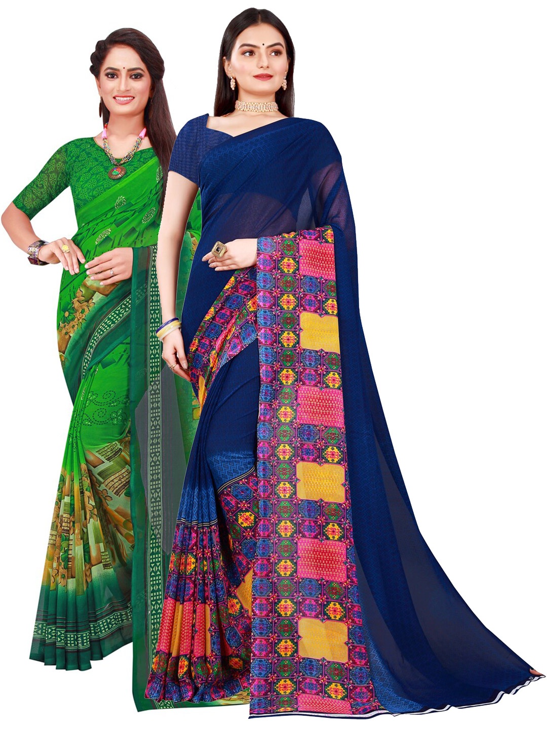 

Florence Navy Blue & Yellow Pure Georgette Saree Pack of 2