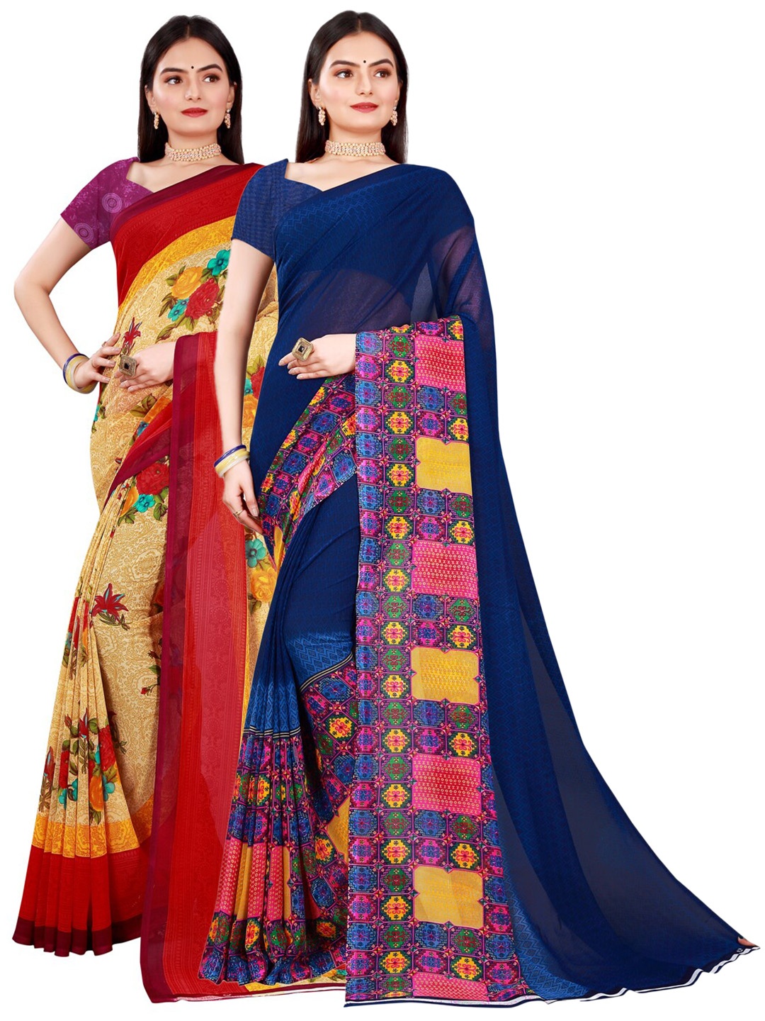 

Florence Beige & Yellow Pure Georgette Saree Pack of 2