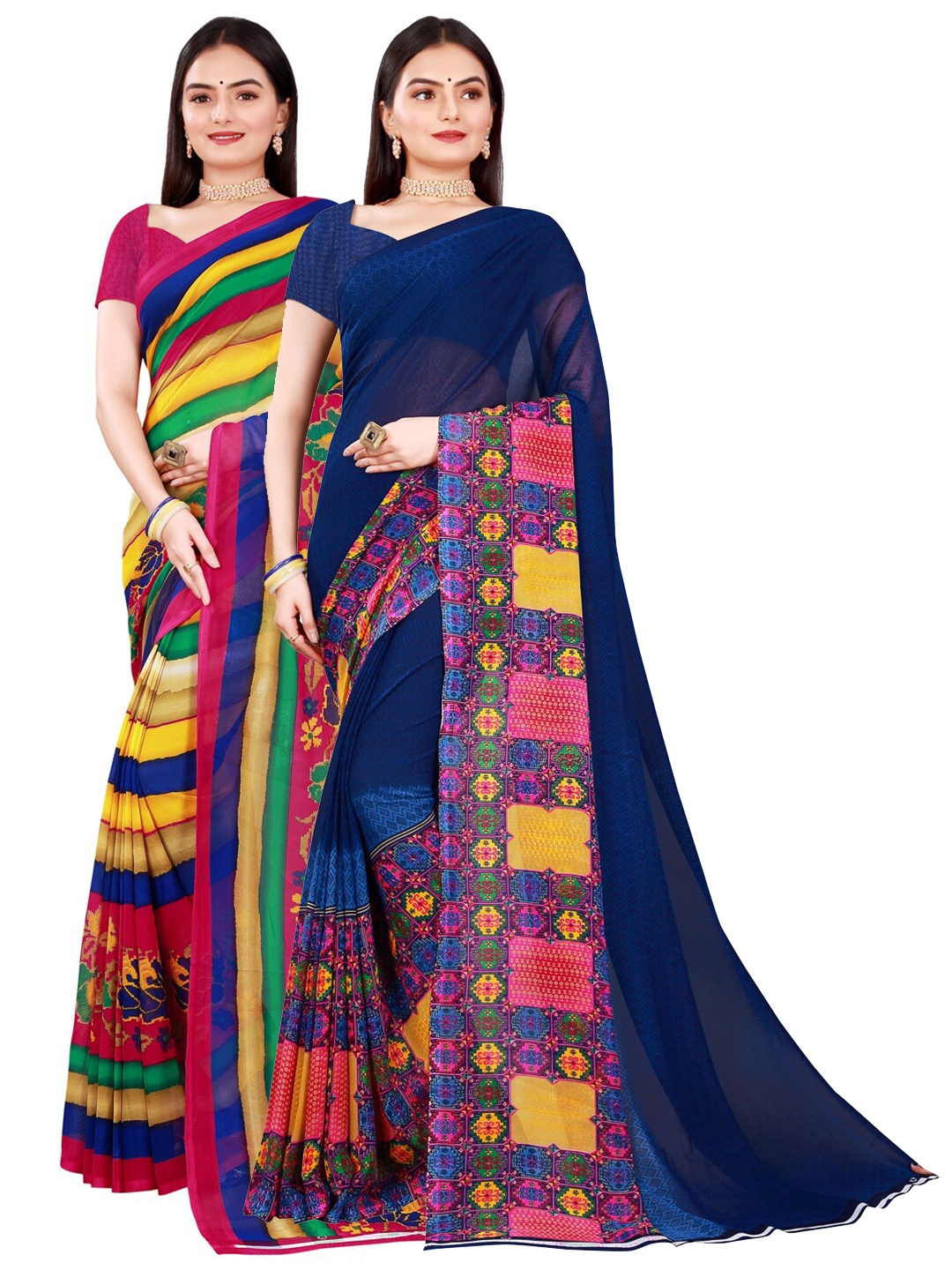 

Florence Navy Blue & Yellow Pure Georgette Saree Pack of 2