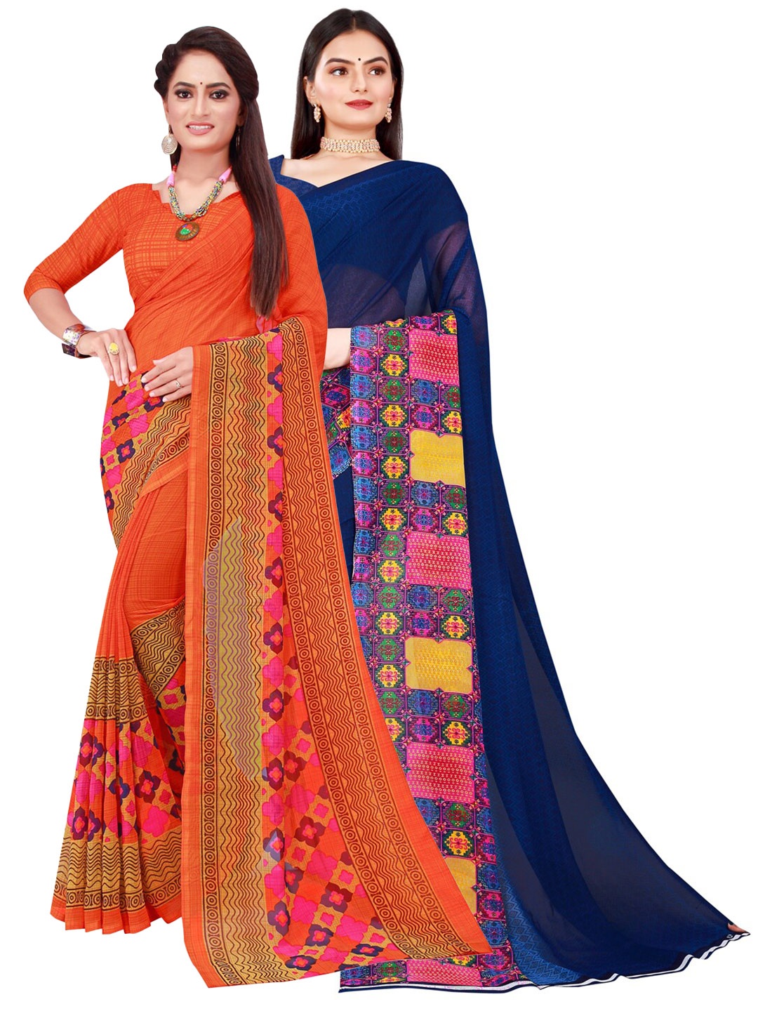 

Florence Orange & Navy Blue Pure Georgette Saree Pack of 2
