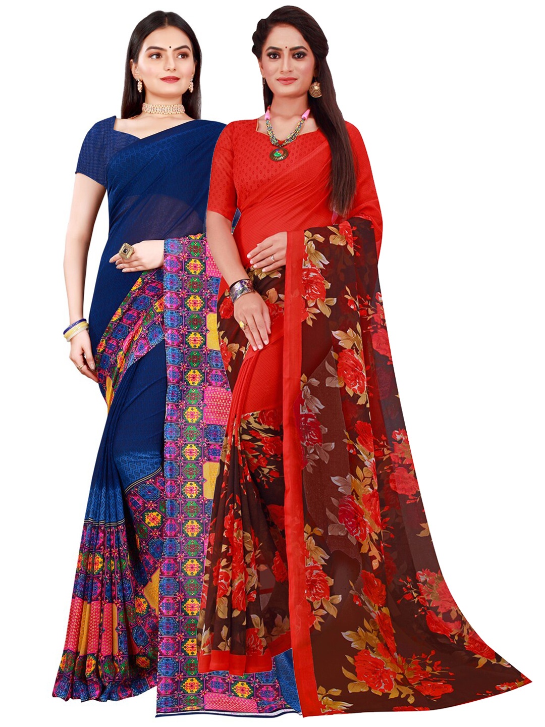 

Florence Navy Blue & Red Pure Georgette Saree Pack of 2