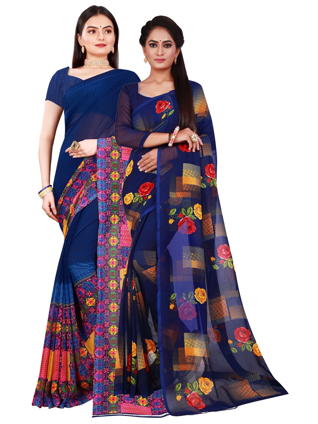 

Florence Navy Blue & Blue Pure Georgette Saree Pack of 2
