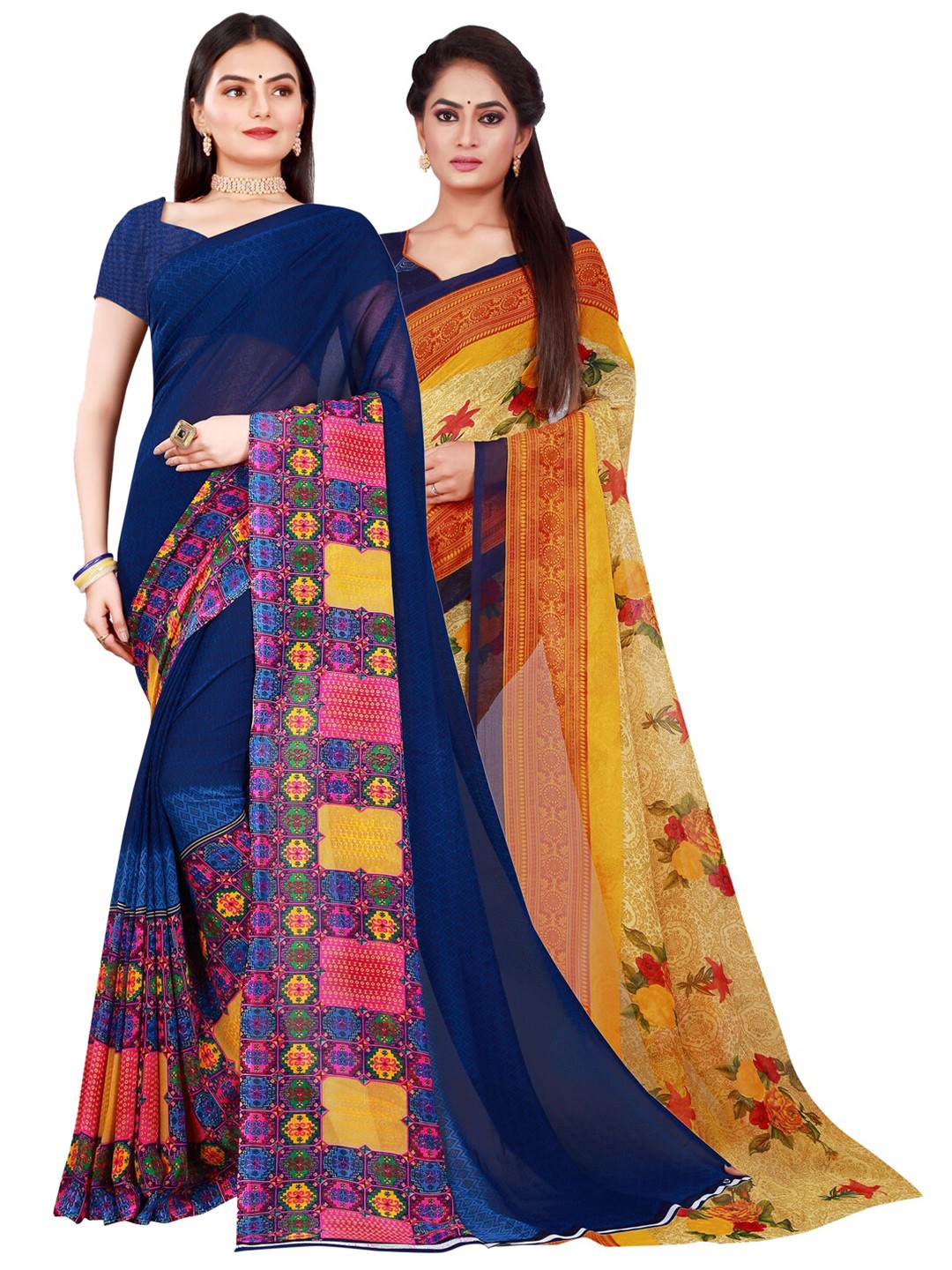 

Florence Navy Blue & Beige Pure Georgette Saree