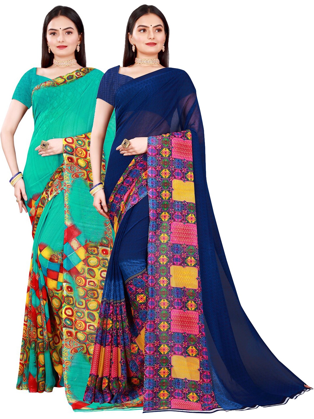 

Florence Navy Blue & Green Pure Georgette Saree