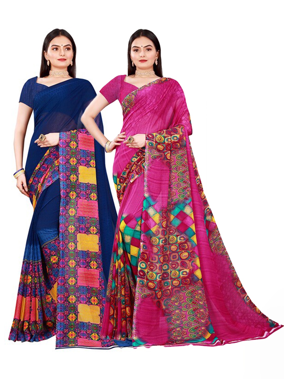 

Florence Magenta & Navy Blue Pure Georgette Saree
