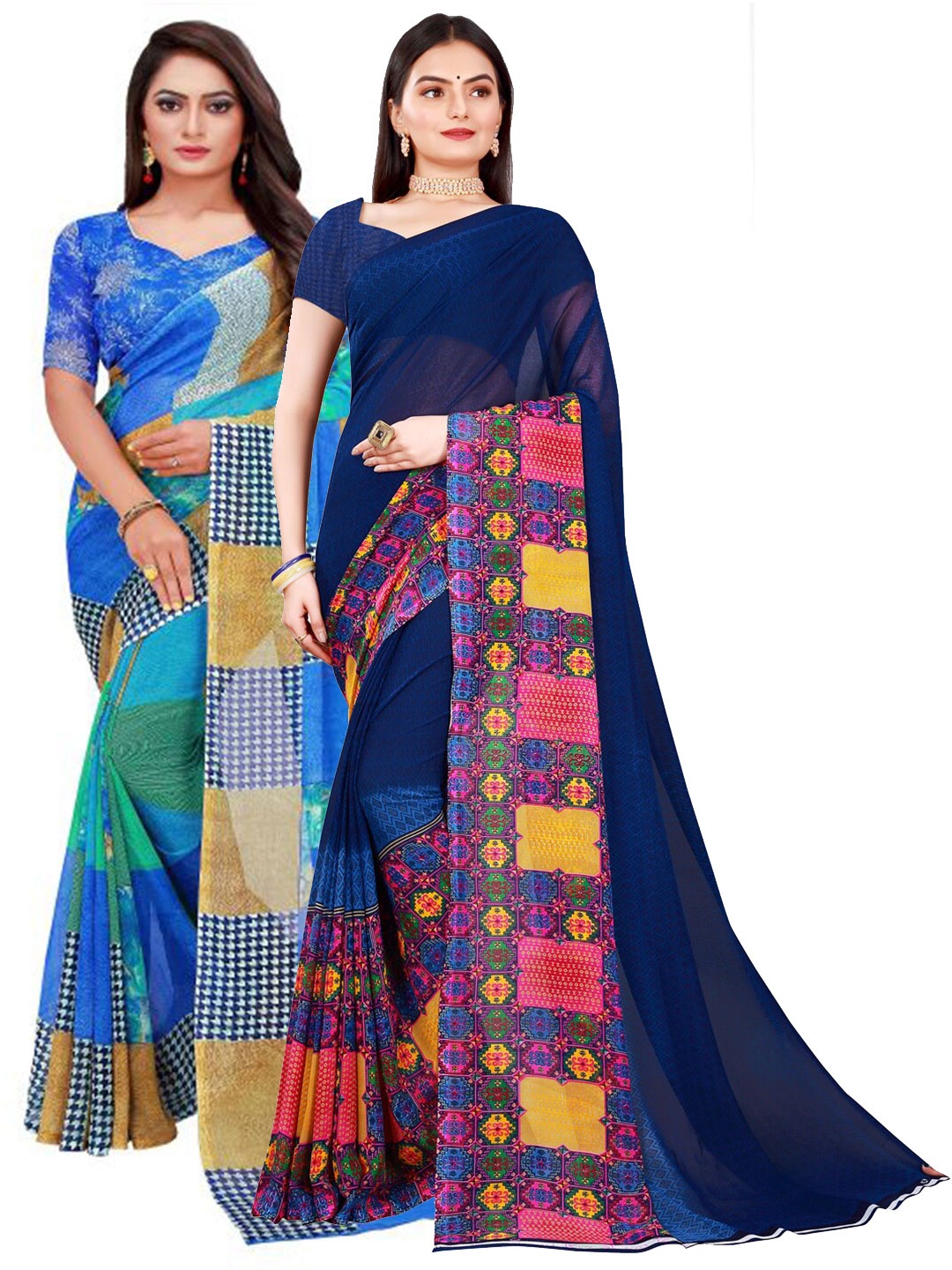Florence Blue & Pink Pure Georgette Saree