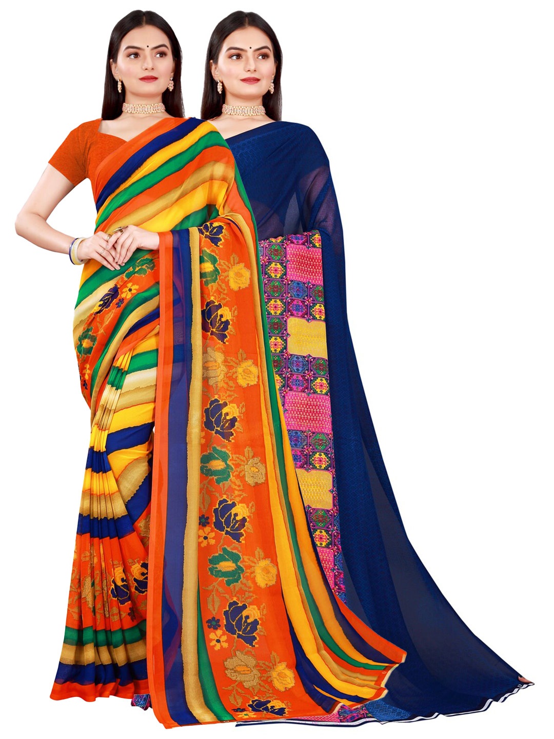 

Florence Green & Yellow Pure Georgette Saree