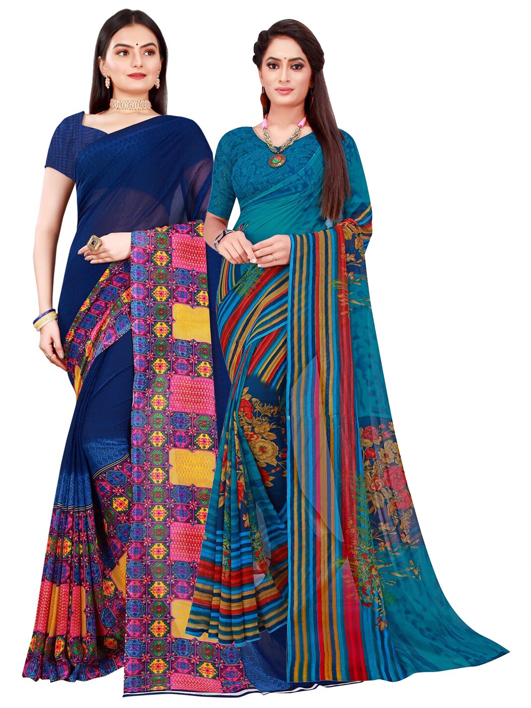 

Florence Navy Blue & Green Pure Georgette Saree