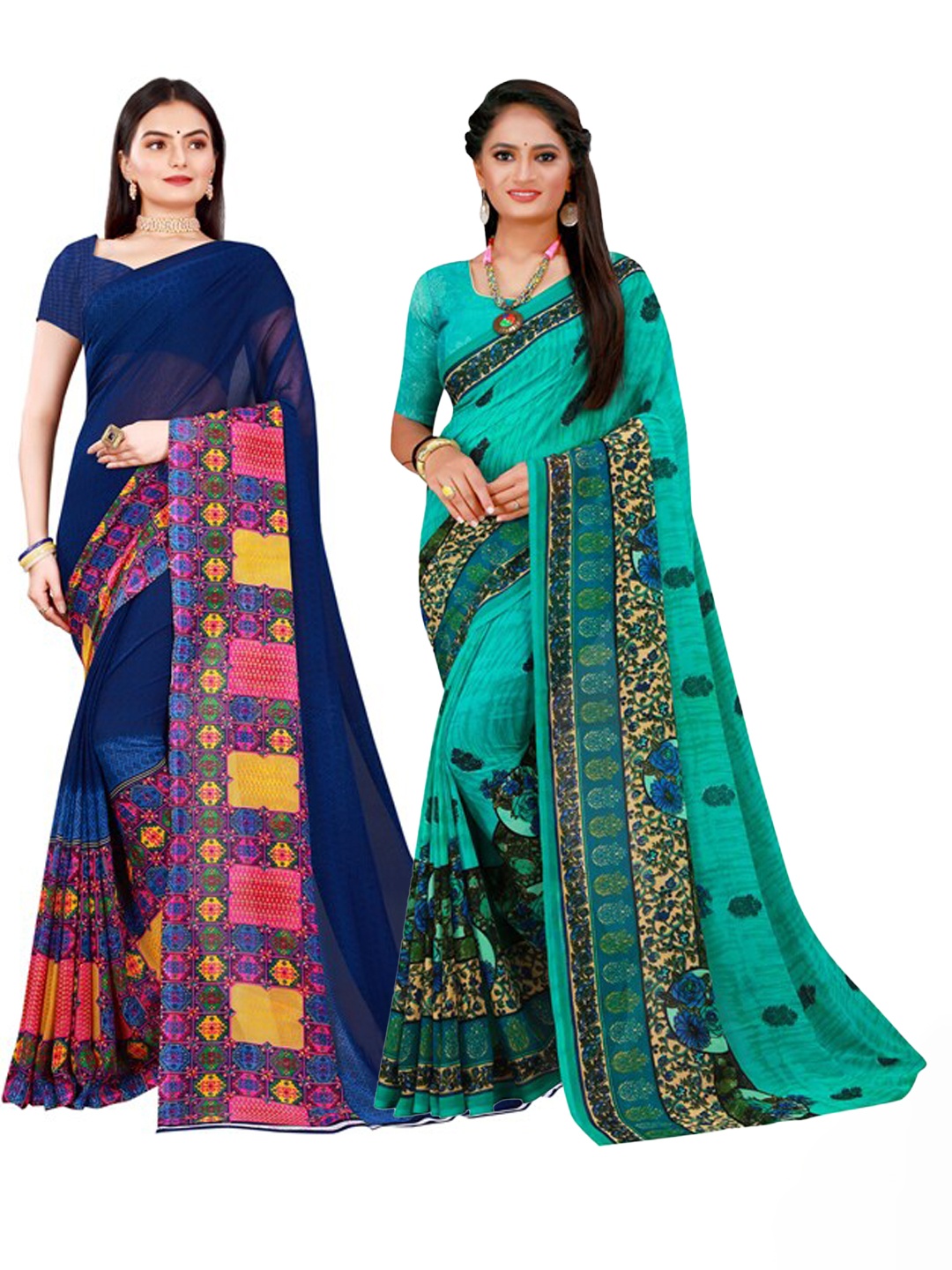 

Florence Navy Blue & Teal Pure Georgette Saree