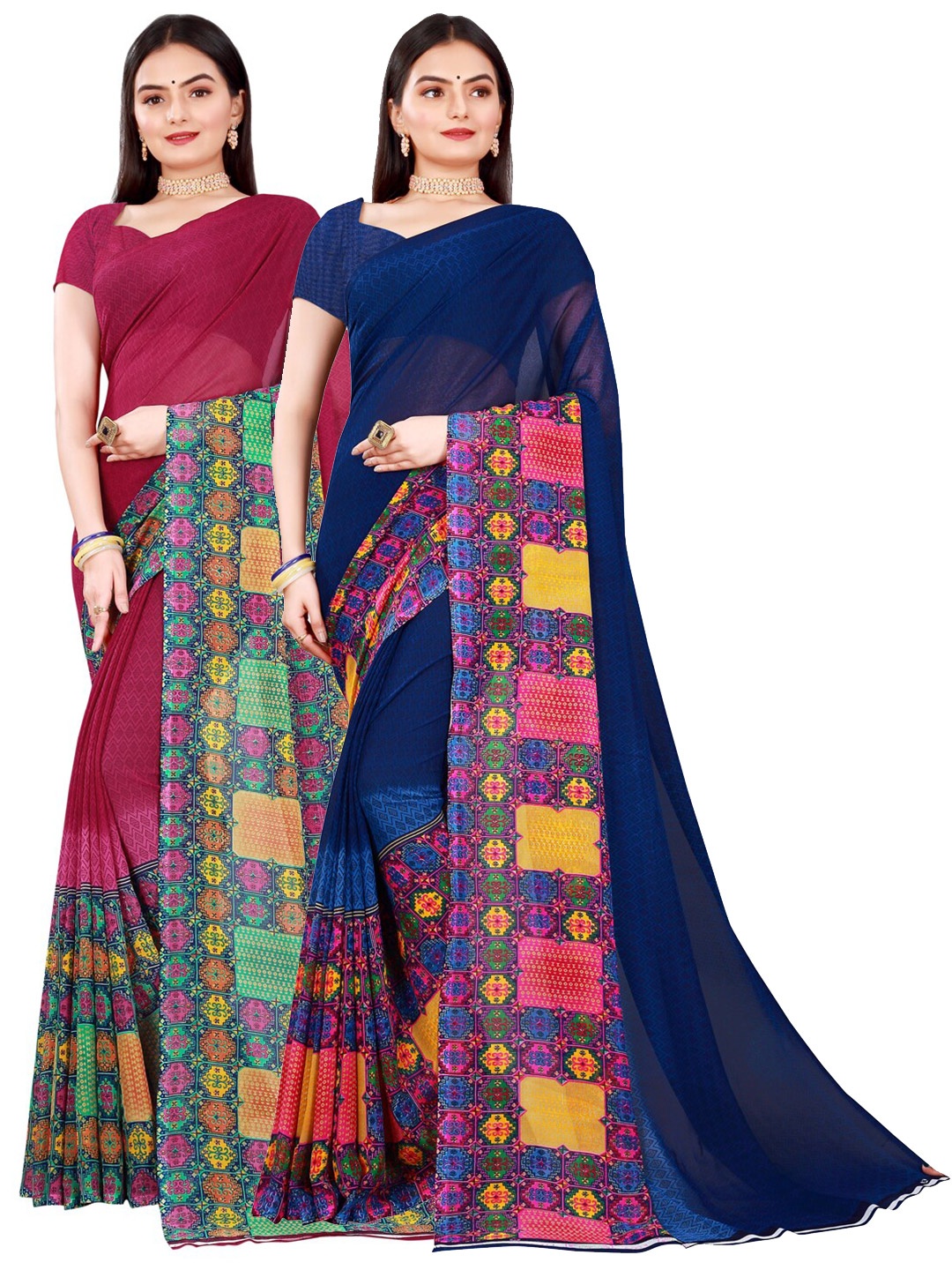

Florence Navy Blue & Maroon Pure Georgette Saree