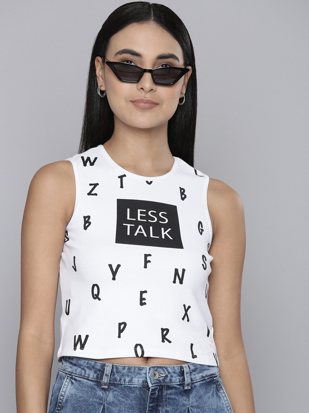 

Flying Machine Women White & Black Typography Printed Boxy T-shirt