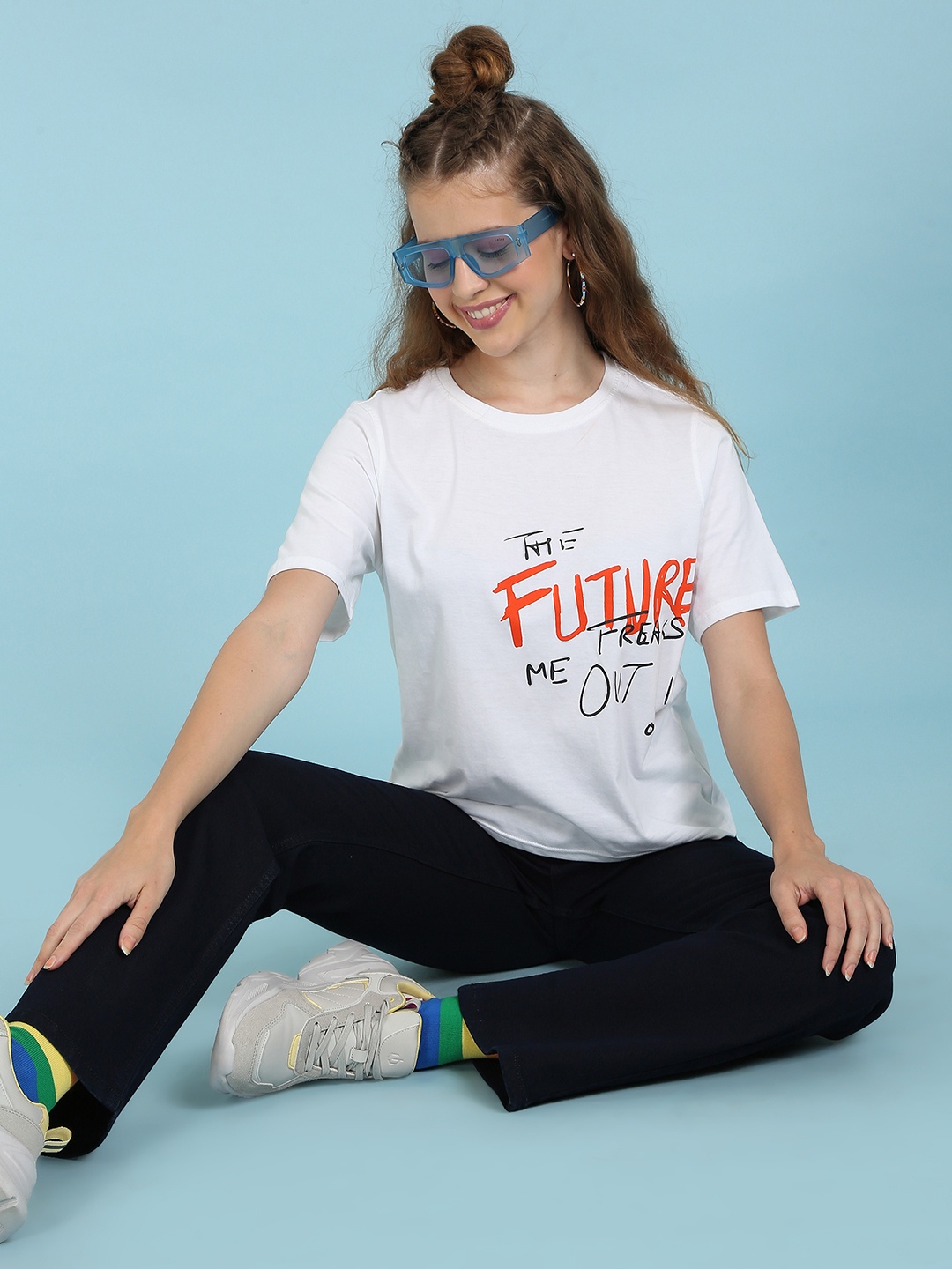 

Flying Machine Women White Graphic Printed Pure Cotton Boxy T-shirt