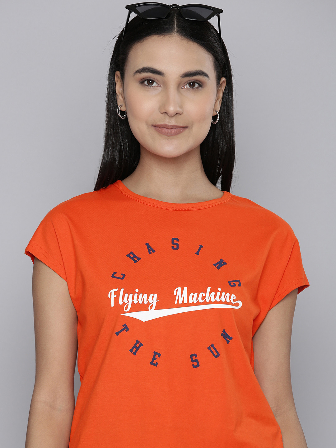 

Flying Machine Women Red Brand Logo Printed Pure Cotton T-shirt