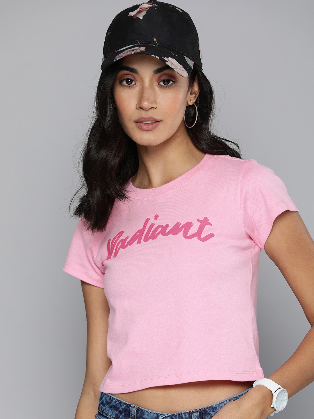 

Flying Machine Women Pink Typography Printed T-shirt