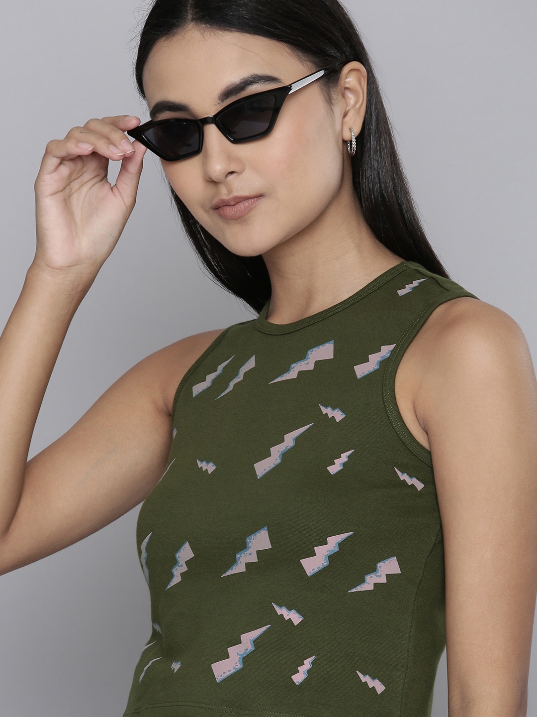 

Flying Machine Women Olive Green Printed T-shirt