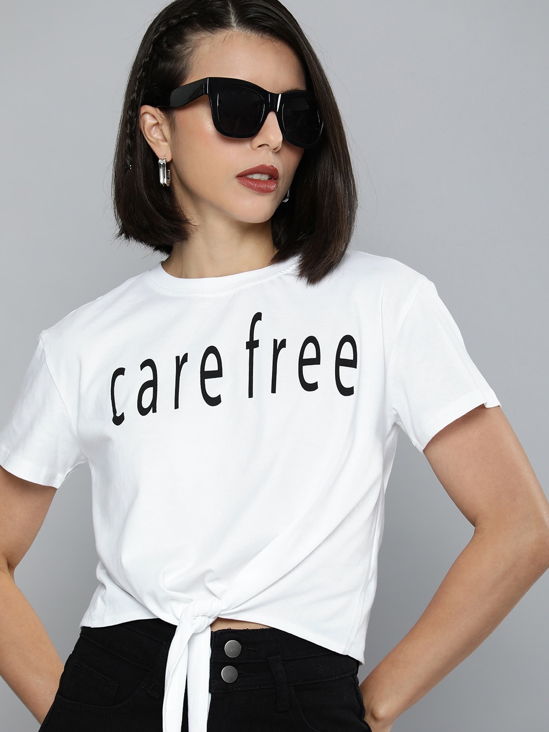 

Flying Machine Women White Typography Print Pure Cotton T-shirt