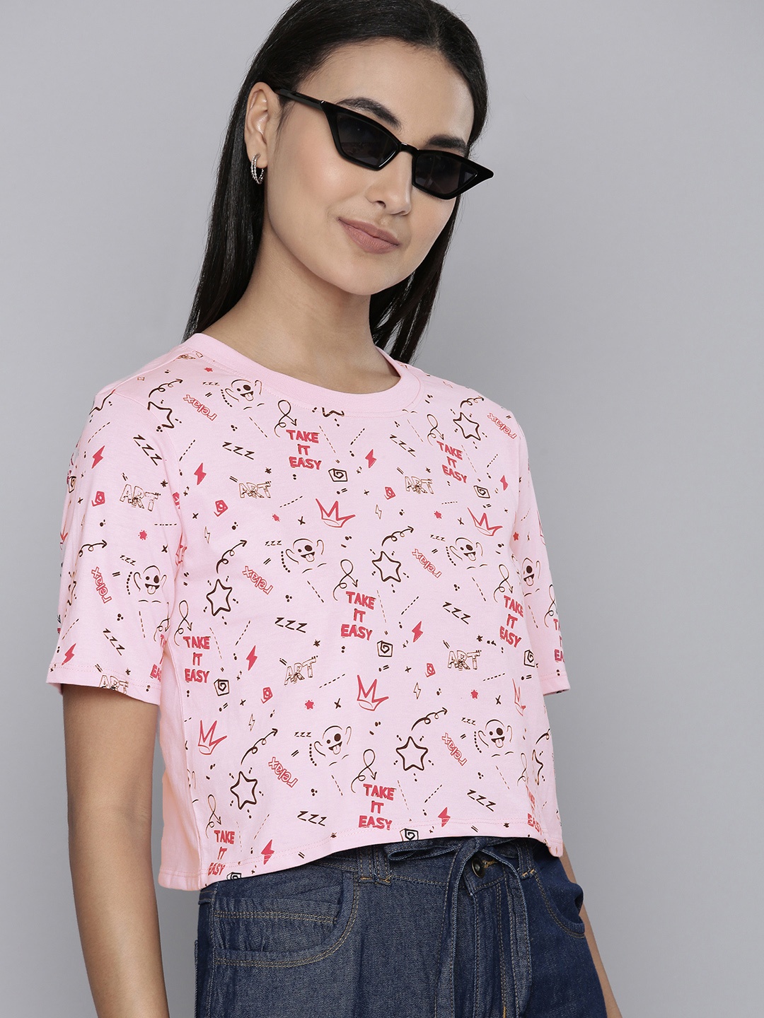 

Flying Machine Women Pink Pure Cotton Typography Printed T-shirt