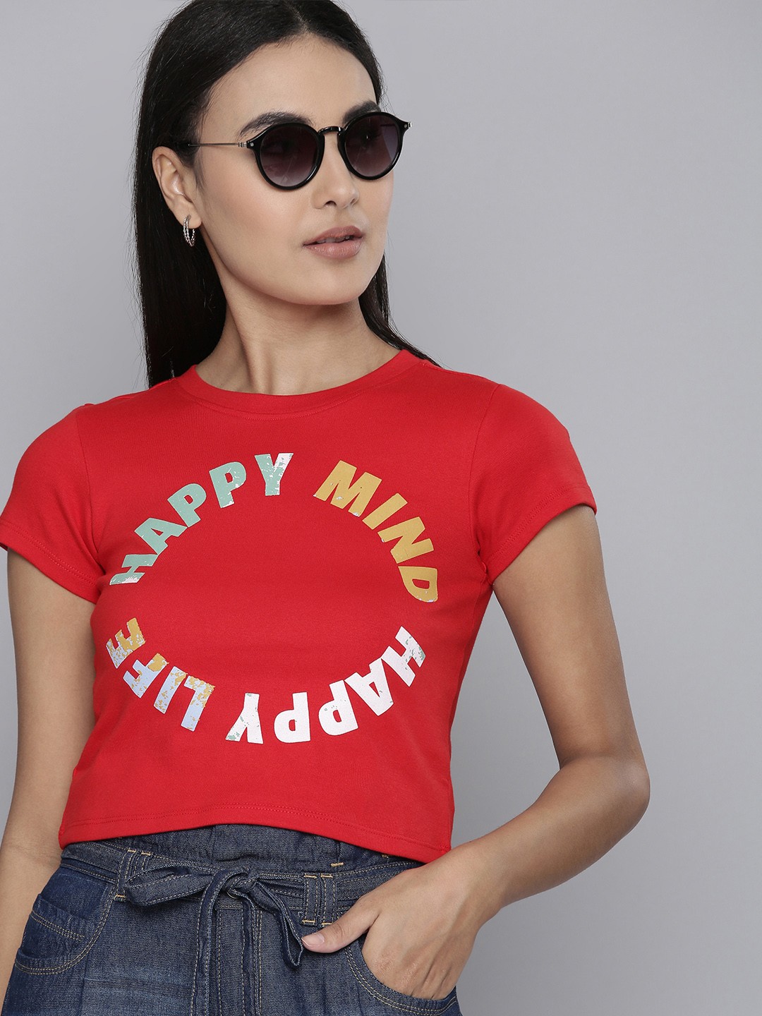 

Flying Machine Women Red Typography Printed Short Sleeves T-shirt