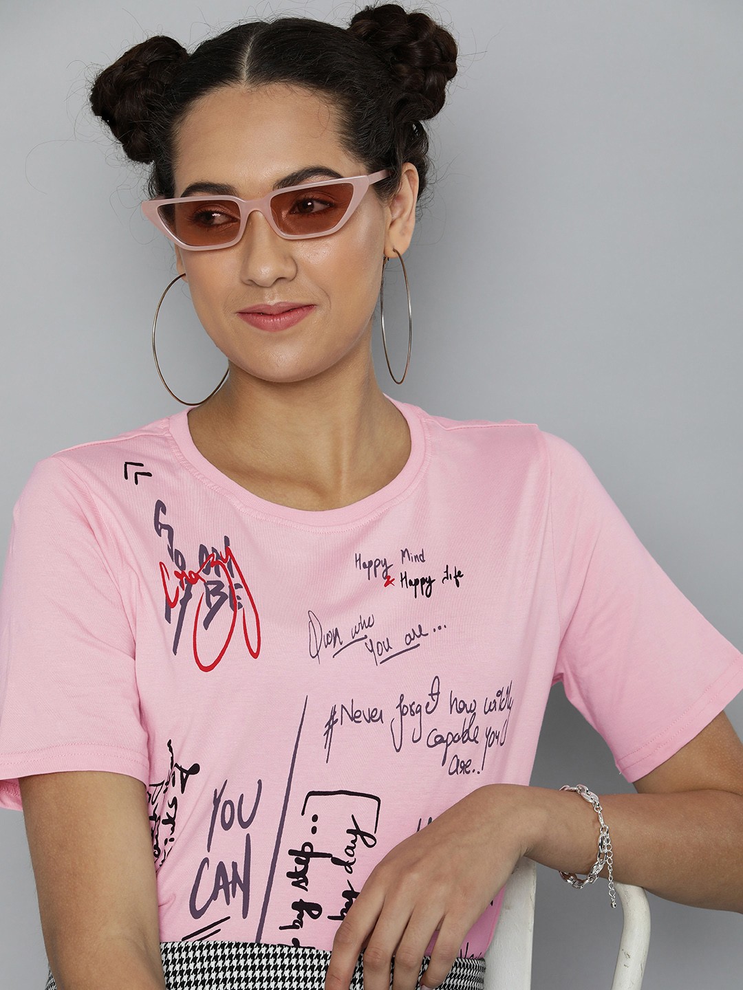 

Flying Machine Women Pink Pure Cotton Typography Printed T-shirt