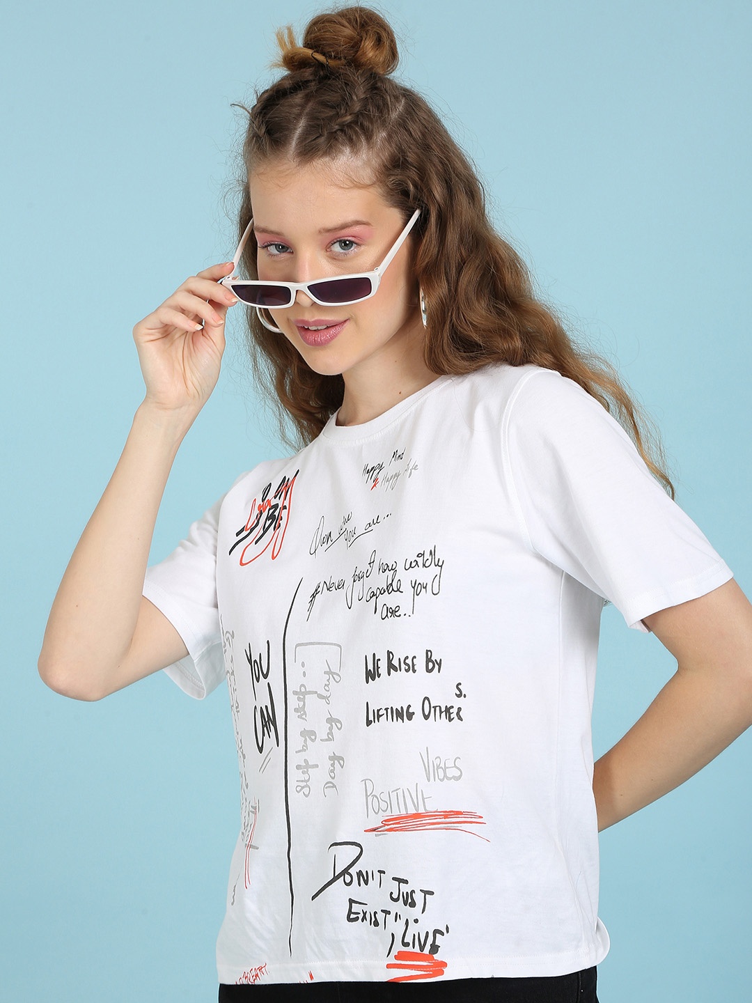 

Flying Machine Women White Typography Printed Pure Cotton T-shirt