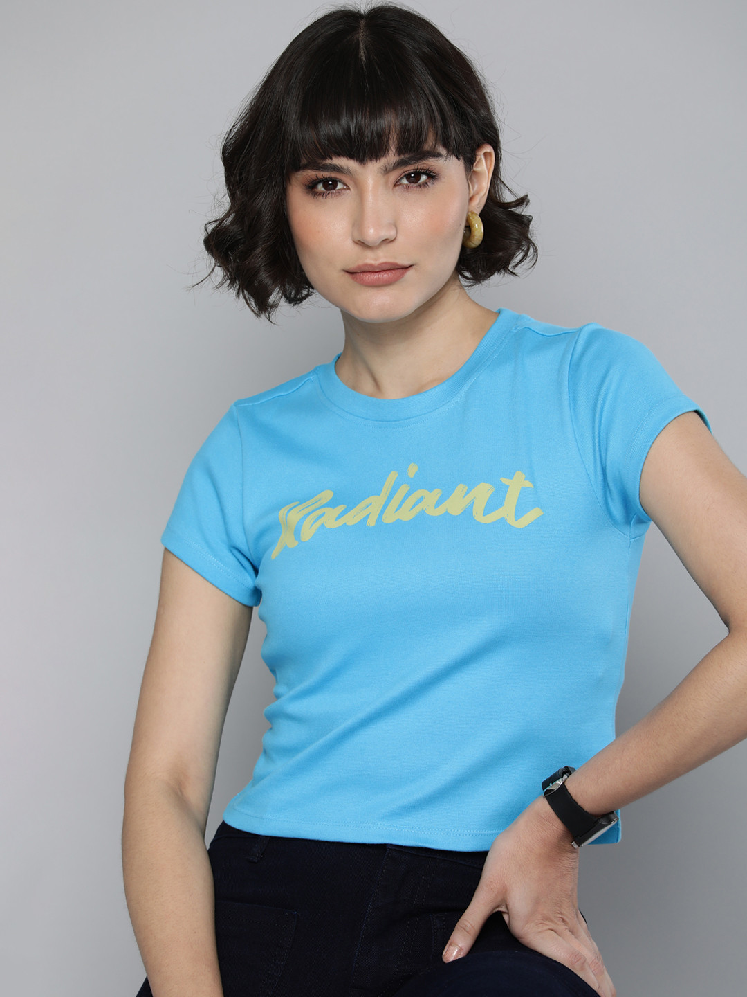 

Flying Machine Women Blue Typography Printed T-shirt