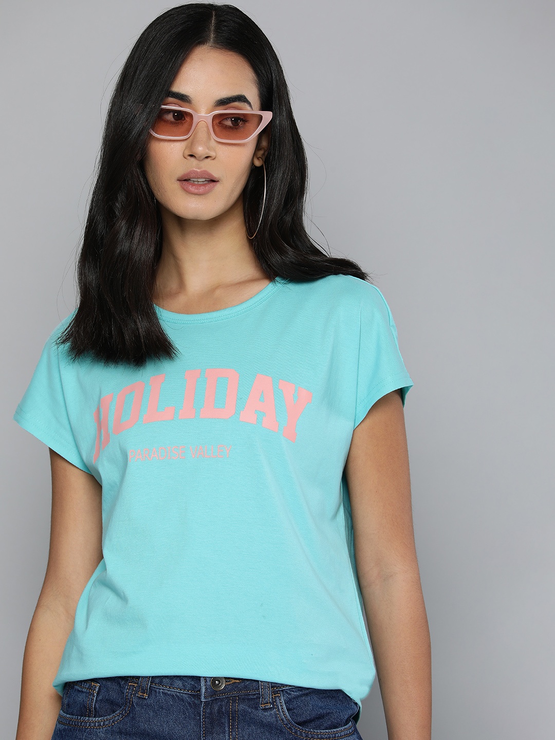 

Flying Machine Women Blue Typography Printed Pure Cotton T-shirt