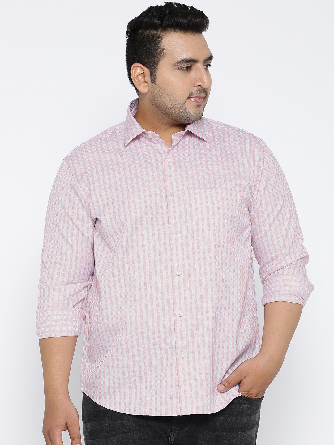 

ColorPlus Men Orange & Grey Tailored Fit Checked Casual Shirt