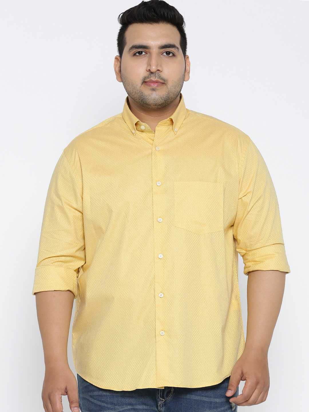 

ColorPlus Men Yellow Tailored Fit Checked Casual Shirt