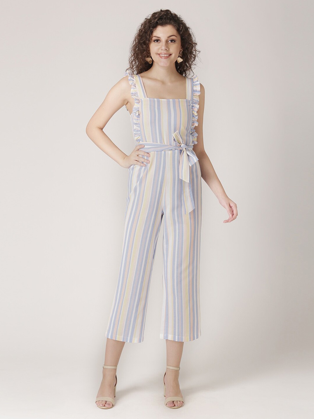 

DressBerry Women Blue & Yellow Striped Basic Jumpsuit
