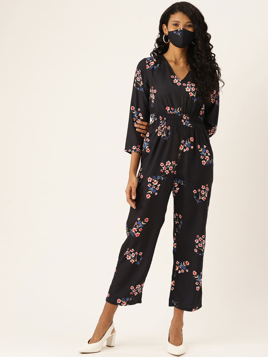 

DressBerry Women Black & Blue Printed Basic Jumpsuit