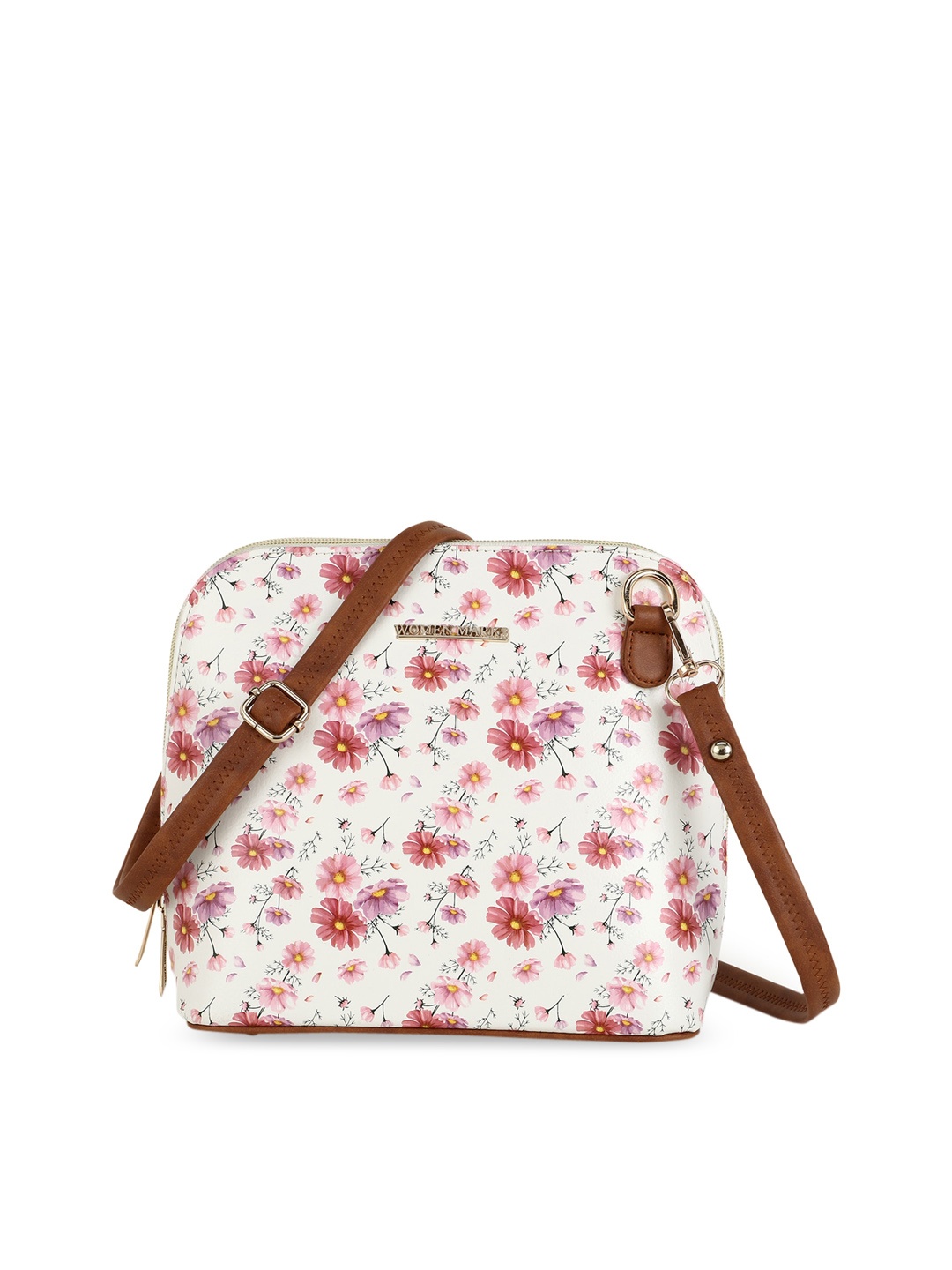 

WOMEN MARKS White Floral Printed PU Structured Sling Bag