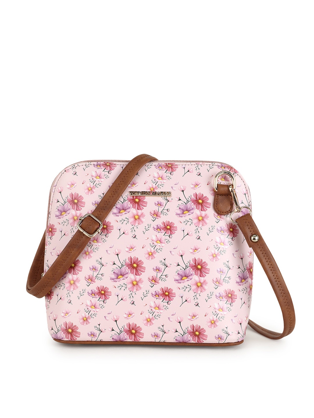 

WOMEN MARKS Pink Floral Printed PU Structured Sling Bag