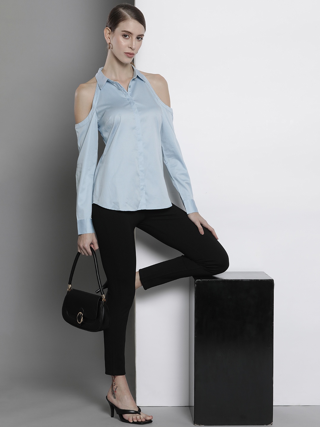 

GUESS Women Blue Solid Casual Shirt