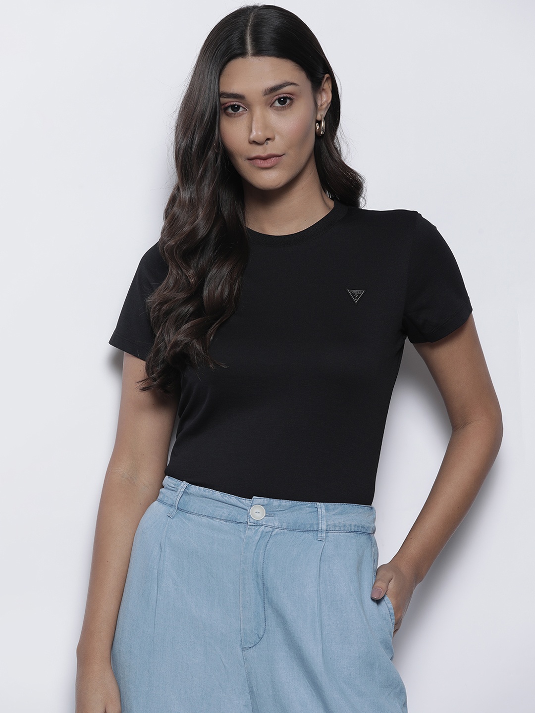 

GUESS Women Black Solid T-shirt